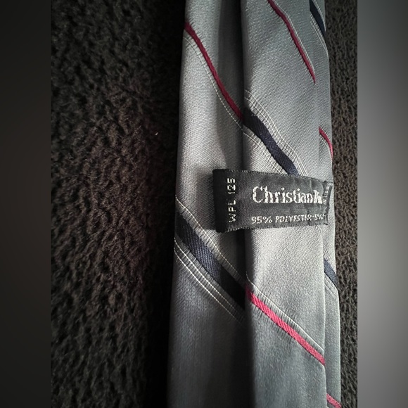 Christian Dior Vintage Striped Necktie Tie Classic Logo Front and Back Lining - Picture 7 of 12
